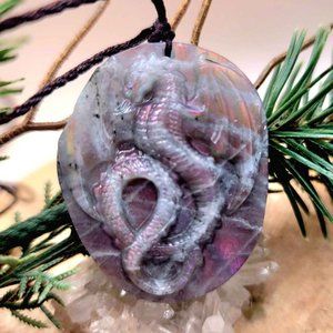Beautiful Nature Labradorite Purple Flash Flying Dragon Big Pendant Necklace